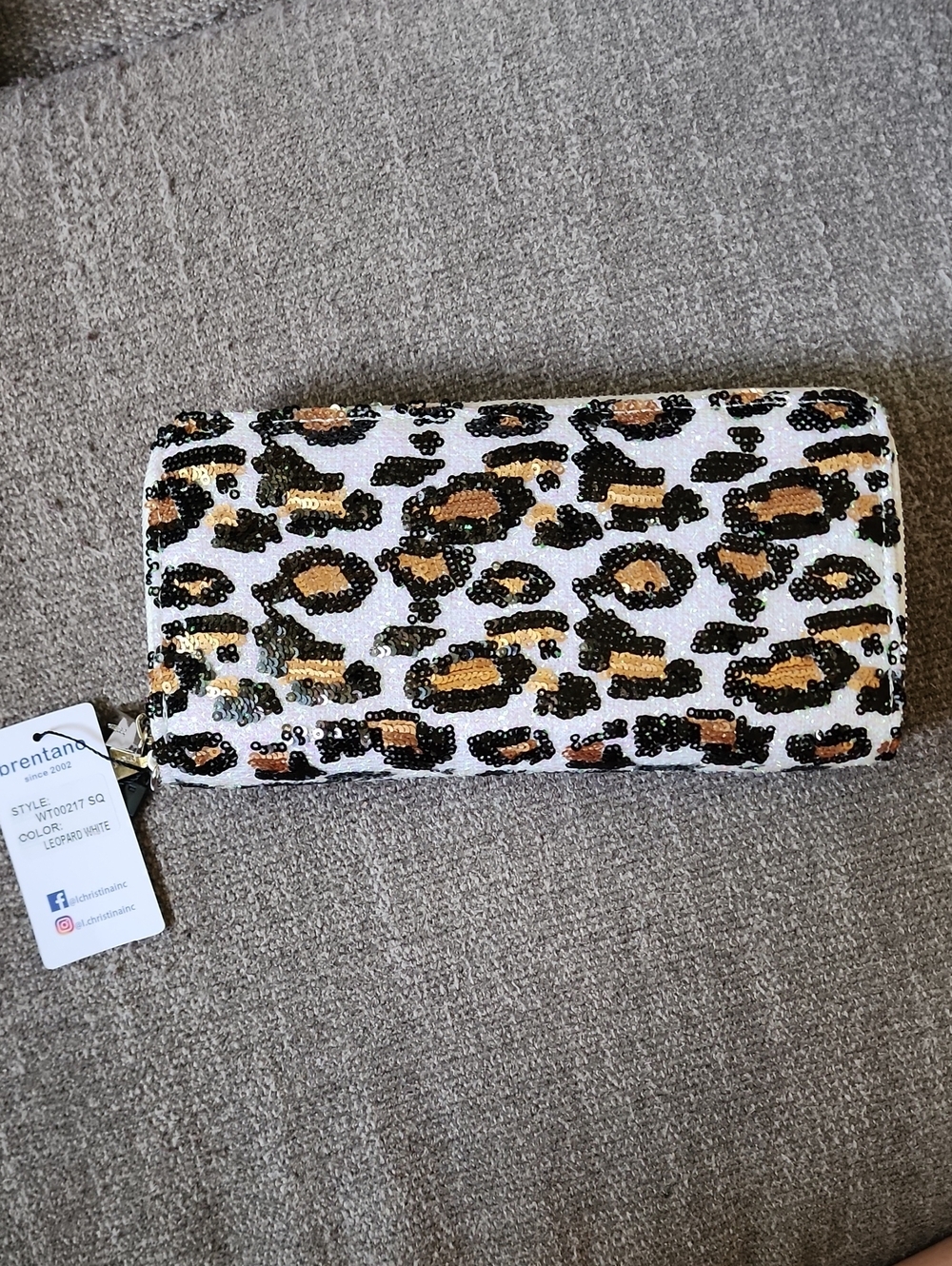 Lorentana Leopard Sequin Zip-Around Wallet - White/Gold/Black